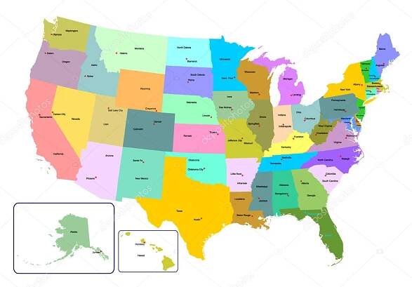Barevná mapa usa státy a hlavní města. — Stock Vektor © stanokkk #52730269