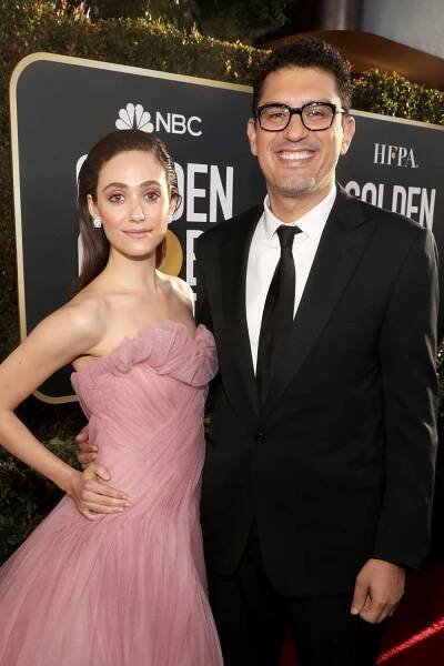 Emmy Rossum and Sam Esmail arrive to the 76th Annual Golden Globe Awards held at the Beverly Hilton Hotel on January 6, 2019.