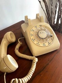 Vintage Rotary Dial Phone Mid Century Telephone Western Electric for Bell System Beige, Wedding Gift couple Unique