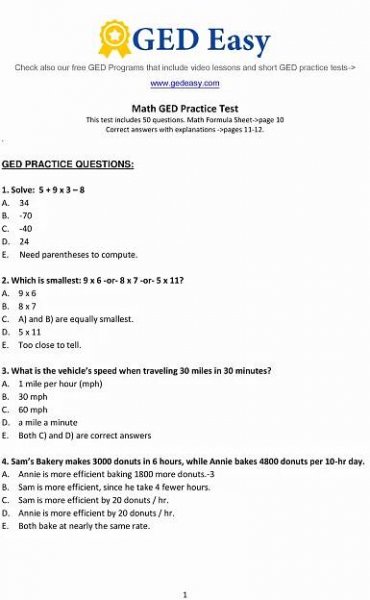 Ged Math Practice Test 2016 Awesome Ged Test Preparation Materials | Free Printable Ged Worksheets