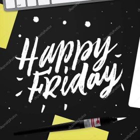Download - Happy Friday. Positive quote handwritten with brush typography. Inspirational and motivational phrase. Hand lettering and calligraphy for designs: t-shirts, poster, greeting cards, etc. Vector. — Illustration