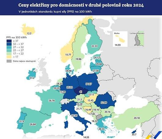Češi mají nejdražší elektřinu v Evropě. Mapa ukazuje, jak velké jsou rozdíly mezi státy