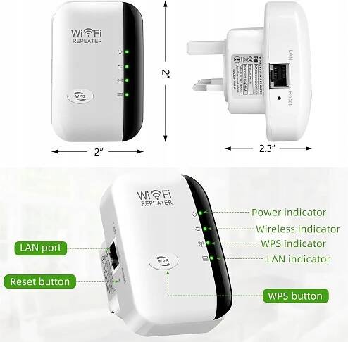 ZESILOVAČ SIGNÁLU WIFI 300Mbps 2.4GHz BÍLÝ ČERNÝ