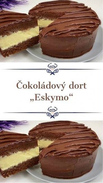 two pictures of the same chocolate cake with white frosting on each slice and one is cut in half