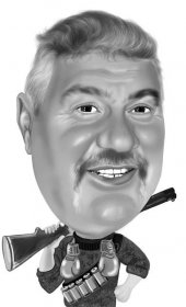 Funny Exaggerated Hunter Caricature in Black and White Style from Photo