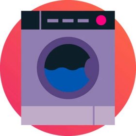 Purple washing machine on pink circular background