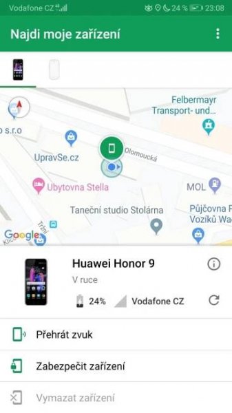 Hledání polohy telefonu skrze Google