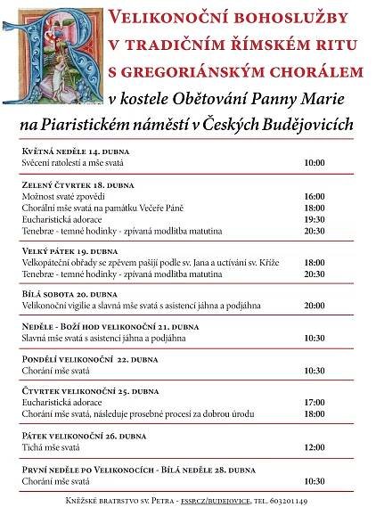 Velikonoční bohoslužby v Českých Budějovicích – Kněžské bratrstvo sv. Petra