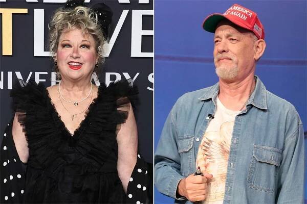 SNL50: THE RED CARPET -- Pictured: Victoria Jackson on Sunday, February 16, 2025, SNL50: THE ANNIVERSARY SPECIAL -- Pictured: Tom Hanks during the "Black Jeopardy" sketch on February 16, 2025