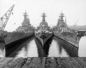 Three Iowa-class battleships in reserve