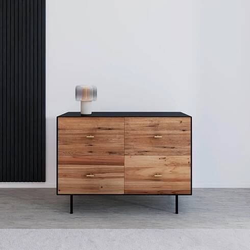 Komoda GIORGIA - černá/přírodní barvy, Moderní, kov/dřevo (90/66/40cm) - Bessagi Home