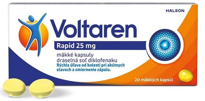 Voltaren Rapid 25 mg mäkké kapsuly pre rýchlu uľavu od bolesti s protizápalovým účinkom 20 mäkkých kapsúl