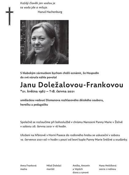 Zemřela Jana Doležalová-Franková – Divadelní noviny