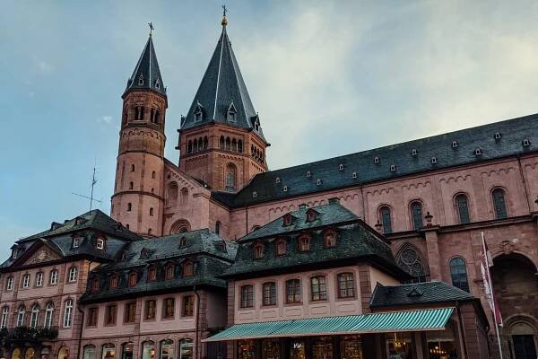Twilight View of Mainz Cathedral with Adjacent Buildings
