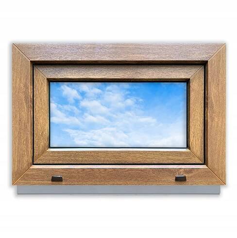 PVC okno Zlatý dub 60x40 LEVÉ nové 600x400 mm rozevřeno-sklopné dvousklo