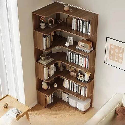 LITFAD Modern Vertical Corner Bookshelf Solid Wood Floor Bookcase with Shelves & Open Back Design Living Room Storage Shelves - Dark Walnut 24" L x 35" W x 75" … | Corner storage, Shelves, Corner bookshelves
