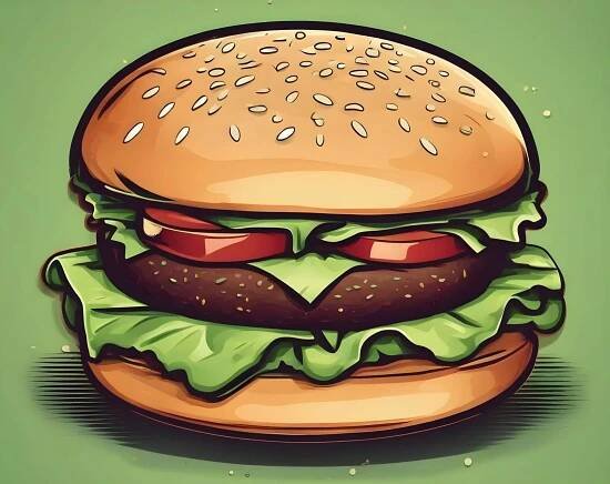 Hamburger se salátem a rajčaty, vektorový grafický design hamburgeru