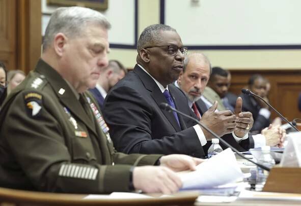 Chairman of the Joint Chiefs of Staff Gen. Mark Milley, Secretary of Defense Lloyd Austin and Under Secretary of Defense Comptroller Mike McCord, testify before the House Armed Services Committee on Capitol Hill.