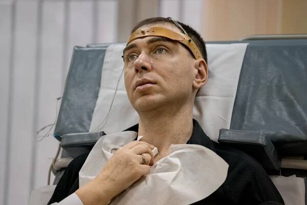 Russian cosmonaut Sergey Volkov undergoing tests after spending six months in cosmos