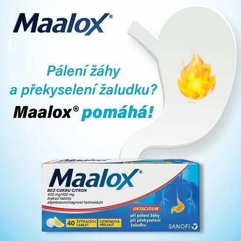 Maalox BEZ CUKRU CITRON 40 žvýkacích tablet
