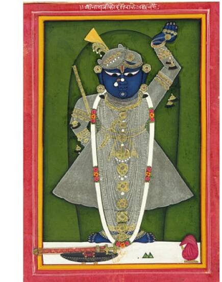 15 Shringar of Shri Nathji during the dashahara-festival (Dussehra). From the same festival-calendar as Plate 9. Size (leaf): 20.2 x14.0cm. Private collection. Photo: author. 