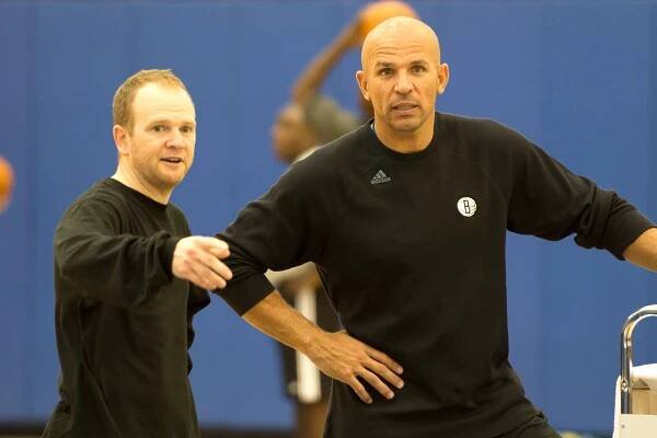 Lawrence Frank with Jason Kidd during Nets training camp in October.