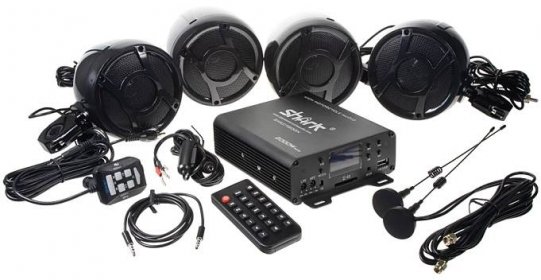 4.1CH zvukový systém na motocykl, skútr, ATV, loď s FM, USB, AUX, BT, černý - rsm104bl