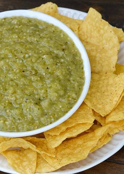 serve homemade salsa verde with chips on the side