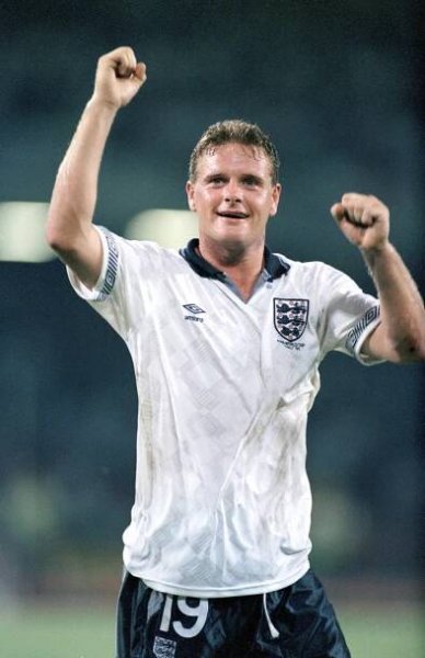 Paul Gascoigne celebrating at the 1990 FIFA World Cup Quarter Final.