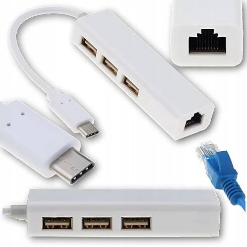 HUB USB-C na 3 x USB 2.0 / ethernet RJ45 síťová karta adaptér internet