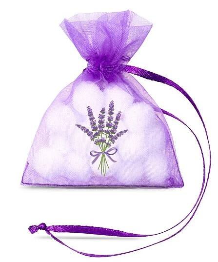 Sáčky z organzy 7 x 9 cm - fialové s potiskem levandule Organza sáčky