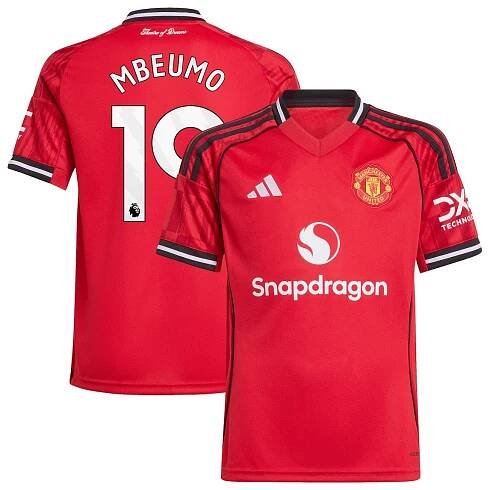 Manchester United adidas Home Shirt 2025-26 - Kids with Mbeumo 19 printing