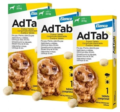 AdTab 450mg žvýkací tablety pro psy >11 22kg 1ks 3 ks
