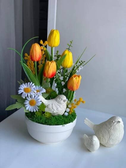 Весенняя интерьерная композиция с птичкой из гипса in 2025 | Basteln frühling ostern, Osterdeko, Ostern deko