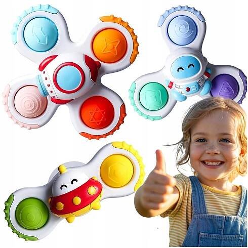 FIDGET SPINNER S PŘÍSAVKOU SENZORICKÁ KOUPEL DÁREK CHRASTÍTKO 3 KUSY