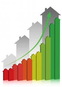 3D graph showing financial real estate growth.