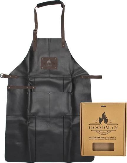 Goodman Kožená grilovací zástěra BBQ v dárkové krabičce černá
