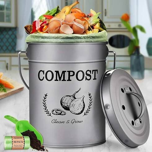 AOSION Countertop Compost Bin Kitchen,Odor Resistant Indoor Compost Bin with Lid and Compost Bags,Compost Bucket Composter...