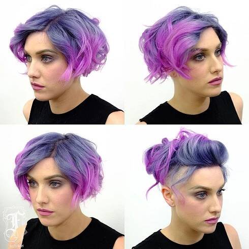 Undercut Soft Blend Bob with Tousled Waves and Violet Ombre Short Hairstyle