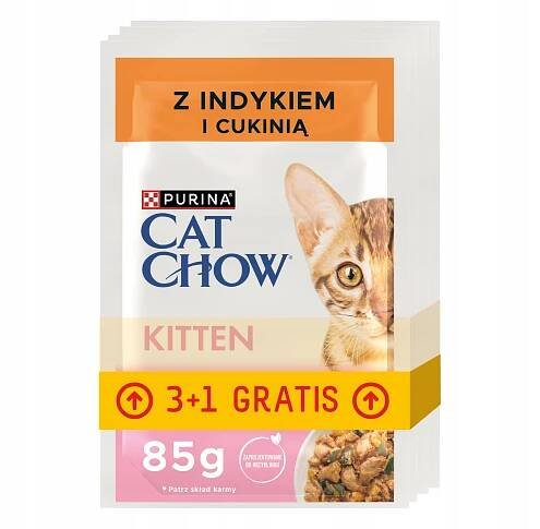 Purina Cat Chow Kitten mokré krmivo pro koťata krůta s cuketou 3+1 4 x 85 g
