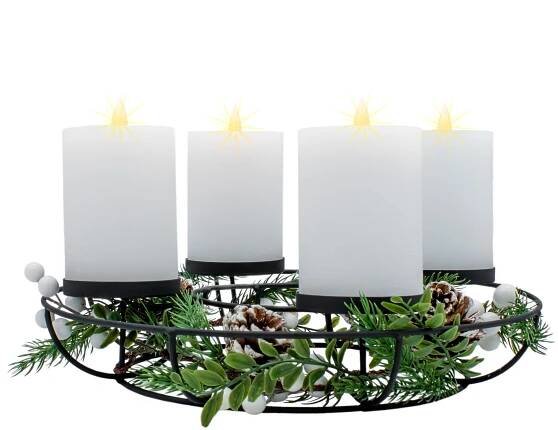 1.10 adventních věnců v černé barvě s dekorací a 4 LED svíčkami - cca Ø 33 cm x 12,5