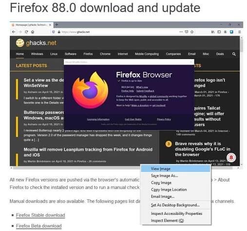 Firefox 87 View Image context menu