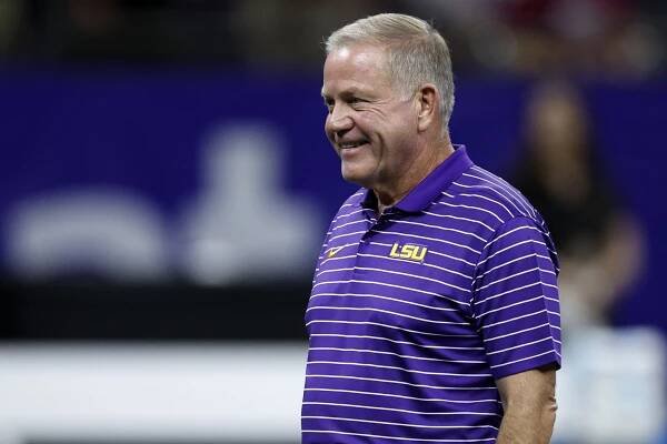 LSU head coach Brian Kelly looks on during a game against Florida State at Caesars Superdome on Sept. 4, 2022 in New Orleans.