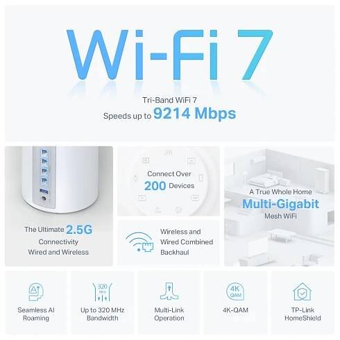 Mesh systém s Wi-Fi 7 pro celou domácnost BE9300 4