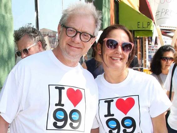 Jeff Perry and Laurie Metcalf attend the AEA actors picket their own union on March 23, 2015 in Burbank, California. 