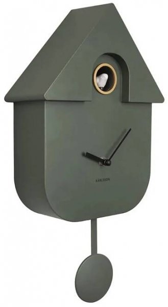 Zelené nástěnné kyvadlové hodiny Karlsson Modern Cuckoo, 21,5 x 41,5 cm