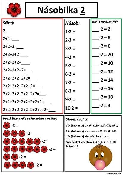 Násobilka dvojkou | Kids math worksheets, Math for kids, Math counting