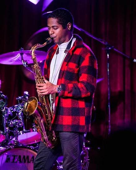 Saxophone player Jacob Scesney performing with Simon Phillips and Protocol V in 2022