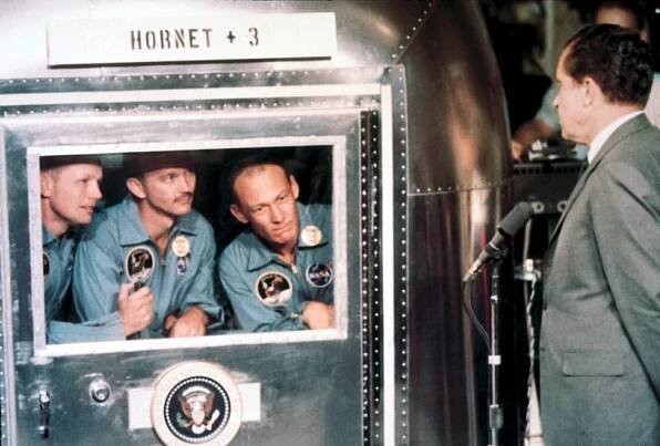 Apollo 11 astronauts meeting US President Richard Nixon, 1969.