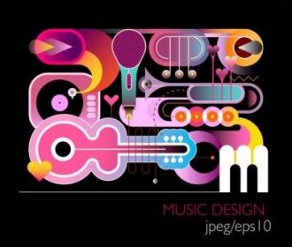 Music design vector illustration. Gradient effect colored composition of different musical instruments isolated on a black background.